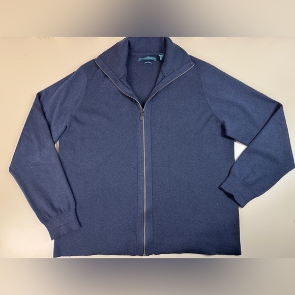 Perry Ellis Other - Perry Ellis Sweater Mens 2XL XXL Blue Merino Wool Knit Sweater Casual Full Zip